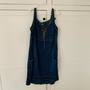 Vintage Avenue Blues Cotton Faux Suede Lace Pocket Dress Size 14W